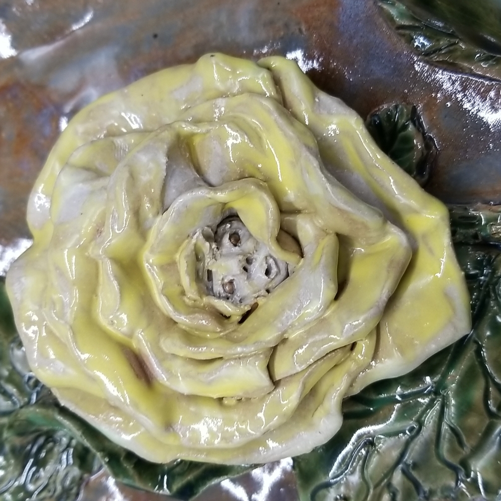Hand Crafted Yellow Rose Pottery Wall Hanging - Picture 5 of 13